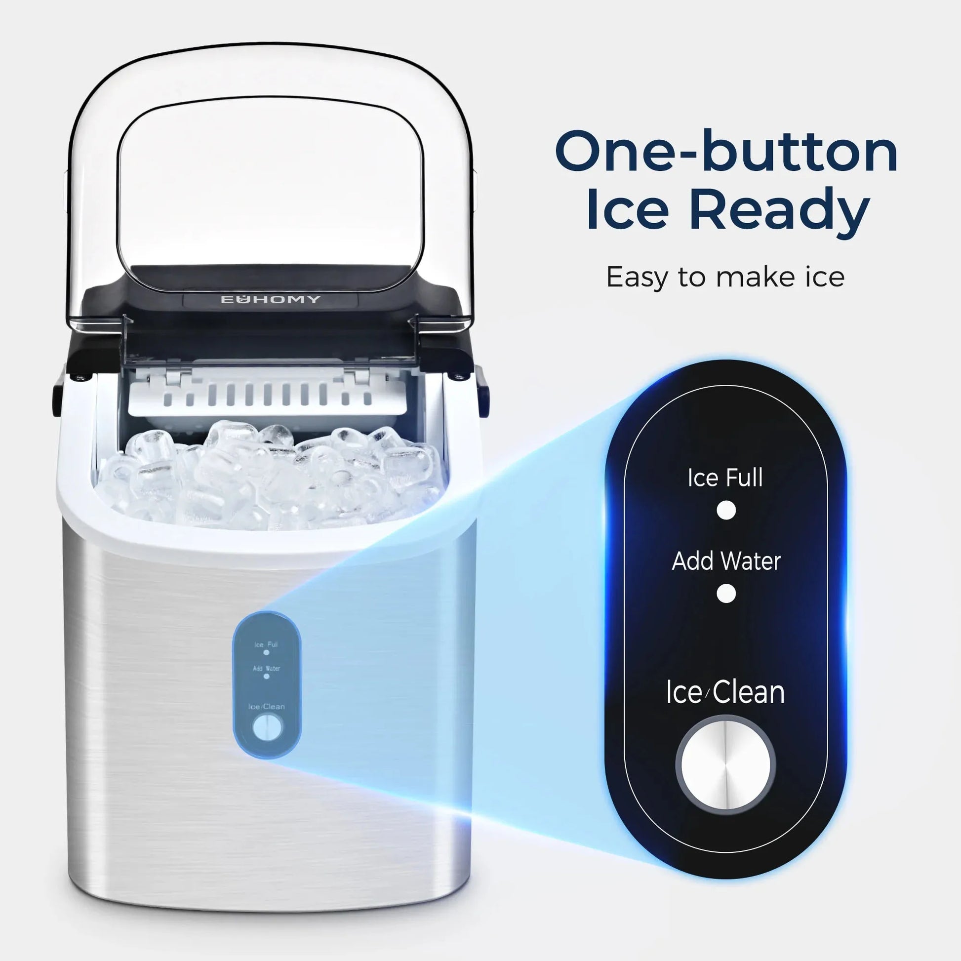 Euhomy Countertop Ice Maker Machine with Handle, Silver - Ultimate Objects