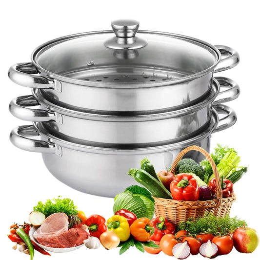 3 Tier Stainless Steel Steamer With Lid For Vegetables