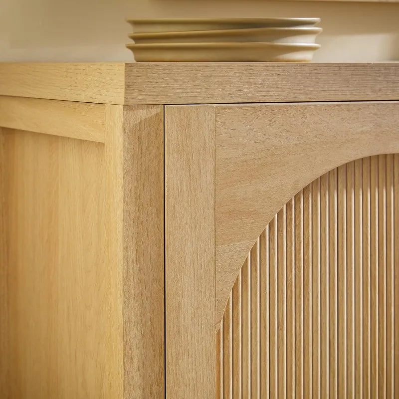 4-Door Reeded Sideboard Buffet Cord Management Coastal Oak