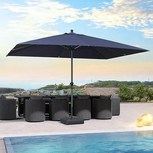 11.5x9 Patio Market Umbrella With Crank Aluminum Ribs Gray