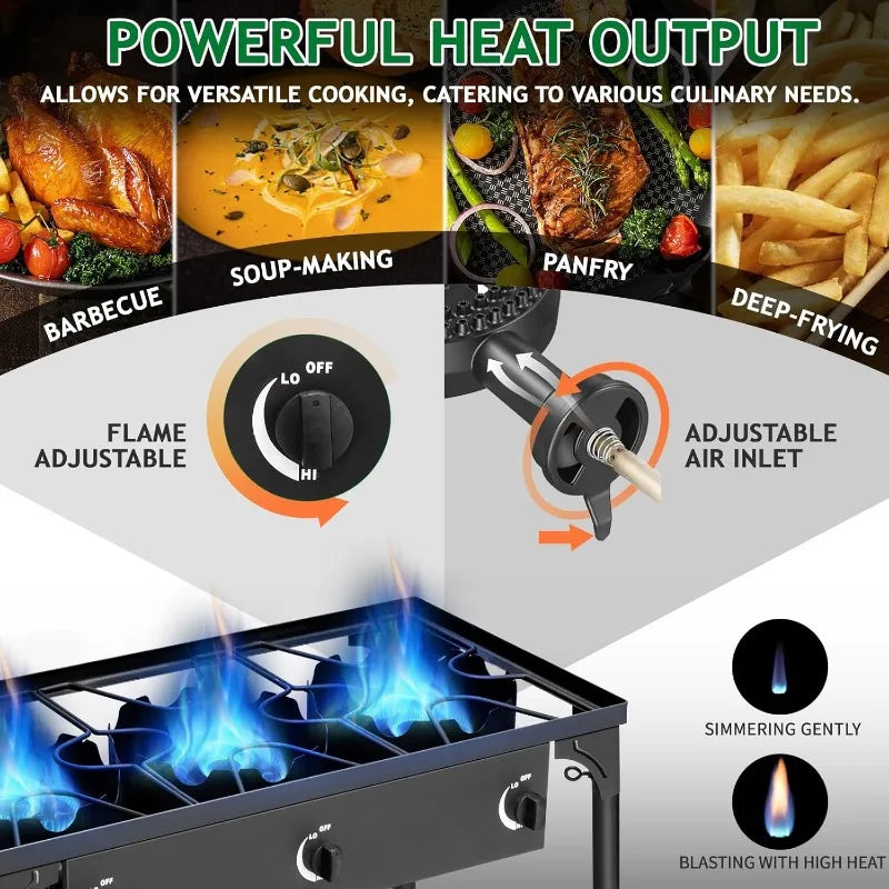 Outvita 3 Burner Propane Gas Stove for Outdoor Cooking 225000 BTU Camping Cooker with Removable Legs