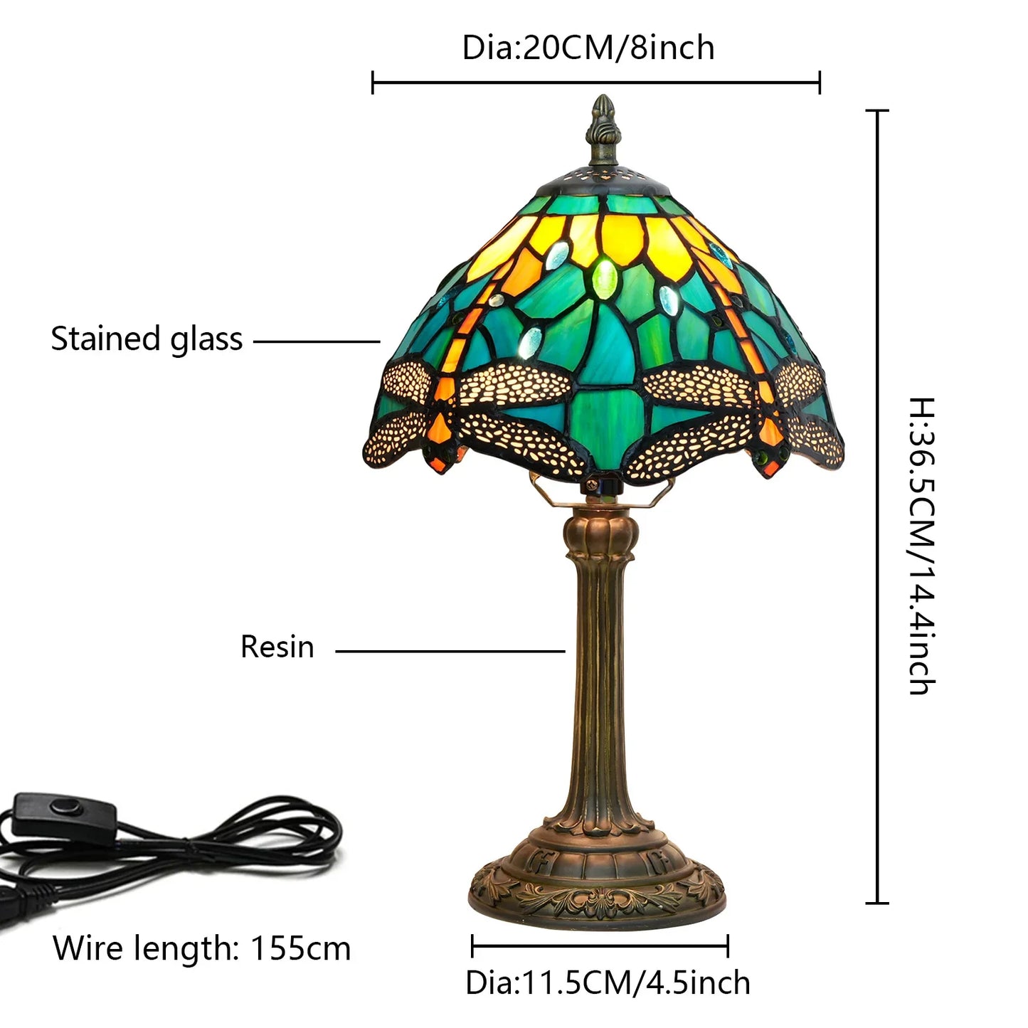 Eight Inch Tiffany Dragonfly Desk Lamp Stained Glass Bedside
