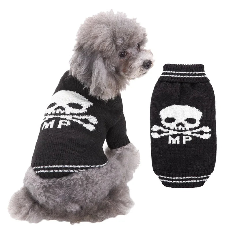 Halloween Pet Sweater For Dogs Skull Pattern Warm Knitwear