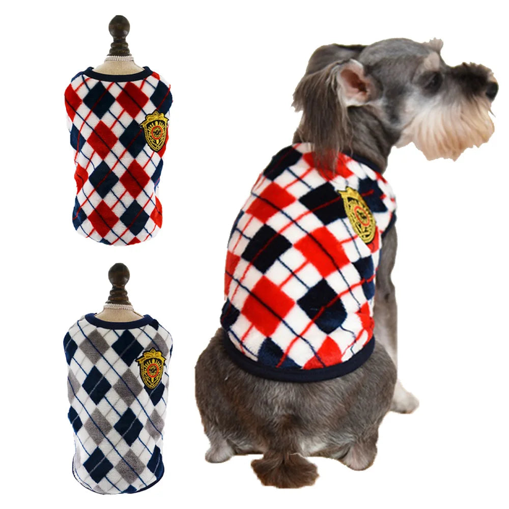 Diamond Plaid Warm Flannel Pet Coat For Golden Retriever