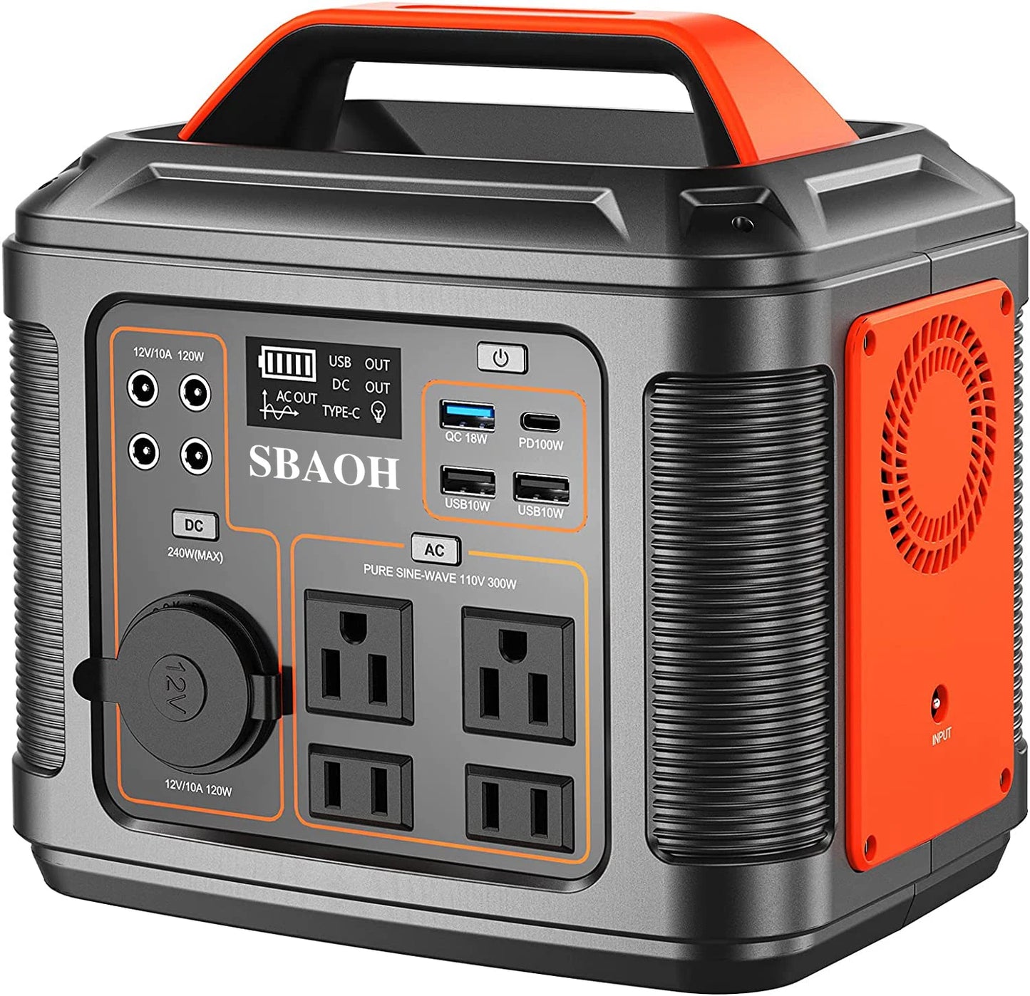 SBAOH Portable Power Station P302 300W 296Wh Backup Lithium Battery Solar Generator for Outdoor Camping Travel and Emergency Blackout