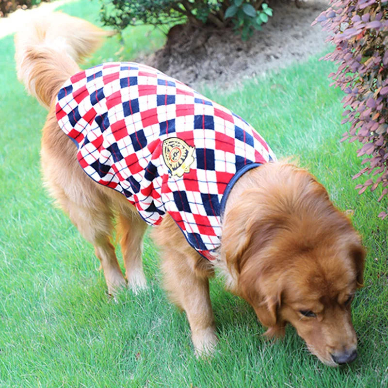 Diamond Plaid Warm Flannel Pet Coat For Golden Retriever