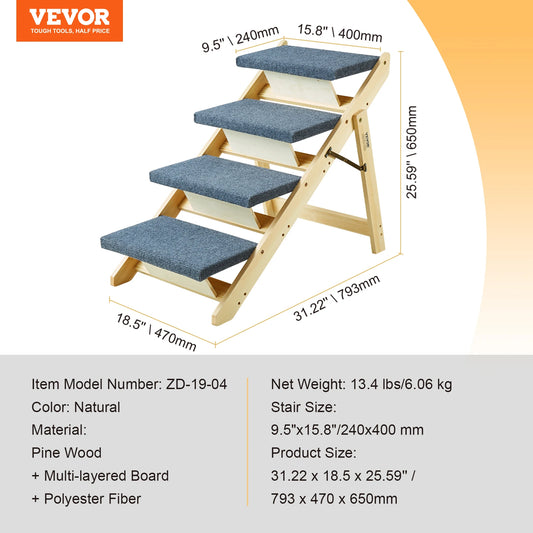 SucceBuy Wooden Pet Steps And Ramp 2 In 1 Foldable
