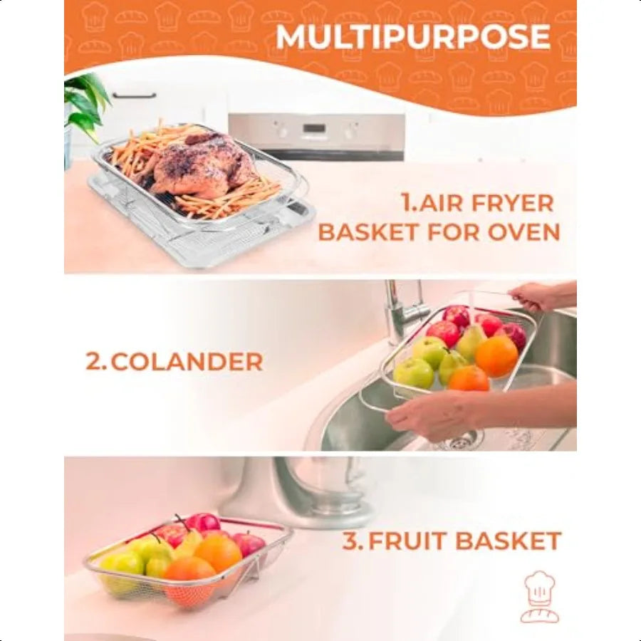 Deep Air Fryer Basket Set For Oven 3 Piece 304 Stainless