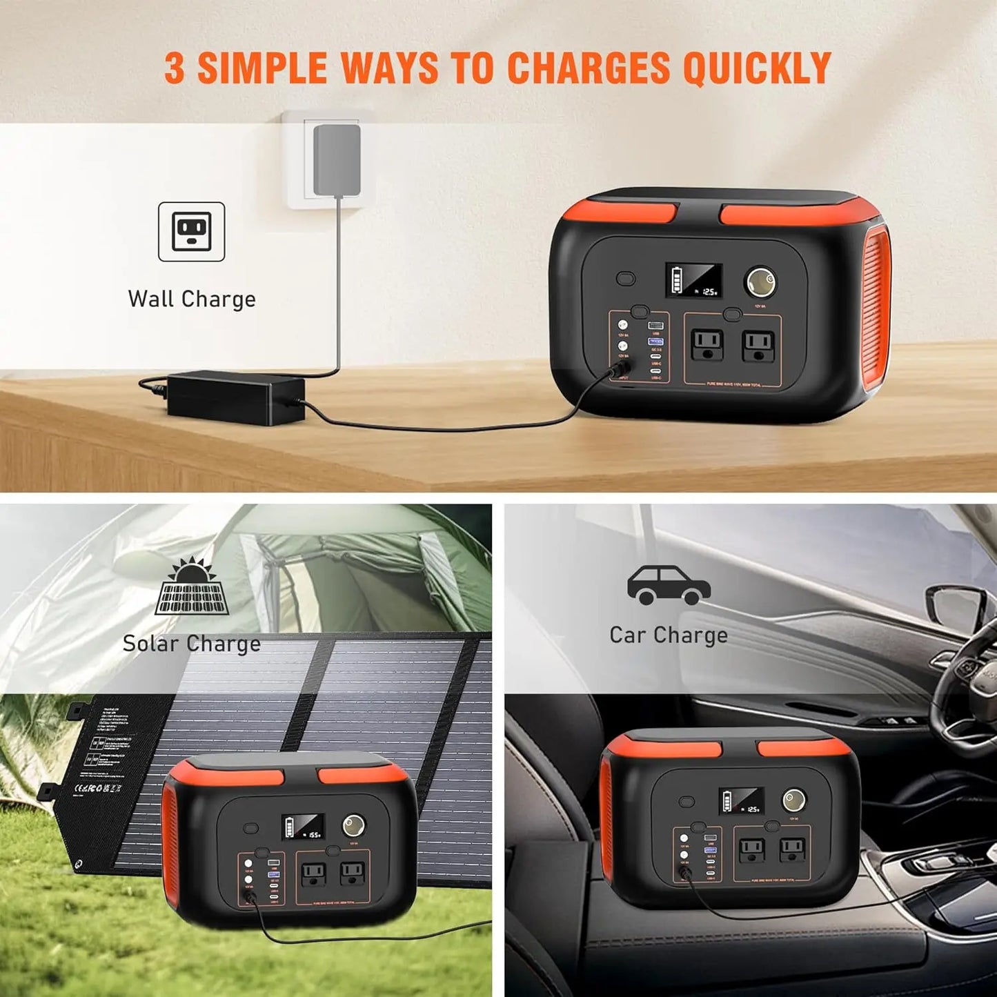 600W 300W 200W 120W Portable Power Station 110V AC Outlets Solar Generator Energy Storage Power Bank for Camping Travel RV Home