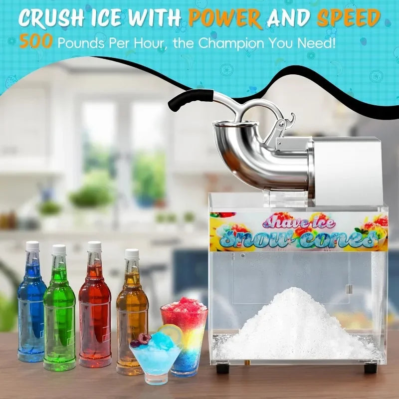 48L Snow Cone Machine 500LBH Commercial Shaved Ice 300W