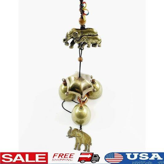 Yard Patio Wind Chime Elephants With Brass Bells Feng Shui