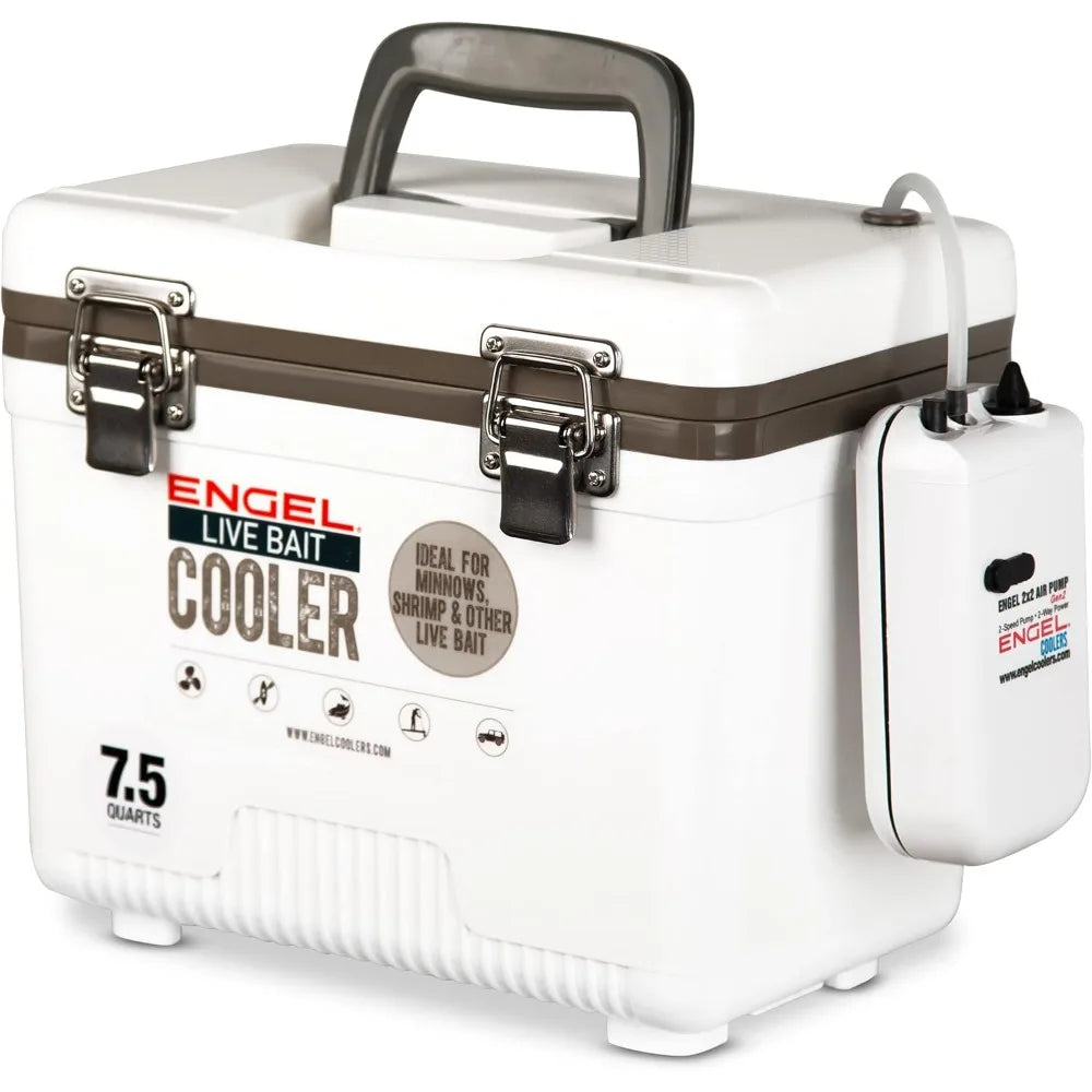 Engel Live Bait Cooler Box 75 Quart With Second Gen 2 Speed Aerator Pump Portable Fishing Station Minnow Bucket With Removable Net Battery Operated Pump