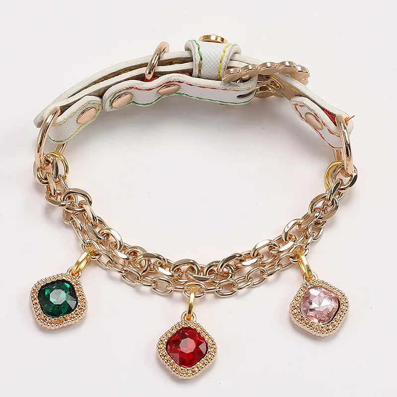 Diamond Studded Pink Nylon Pet Collar With Reflective Strap