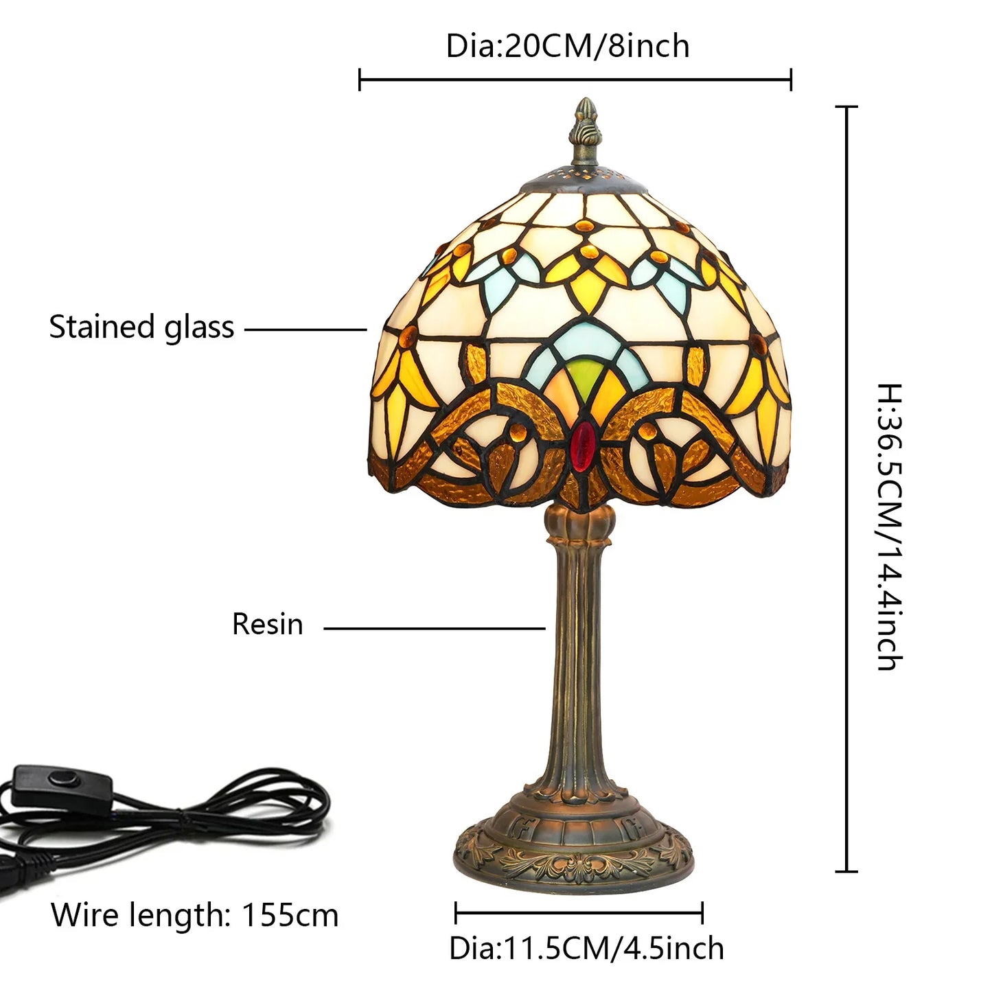 Eight Inch Tiffany Dragonfly Desk Lamp Stained Glass Bedside
