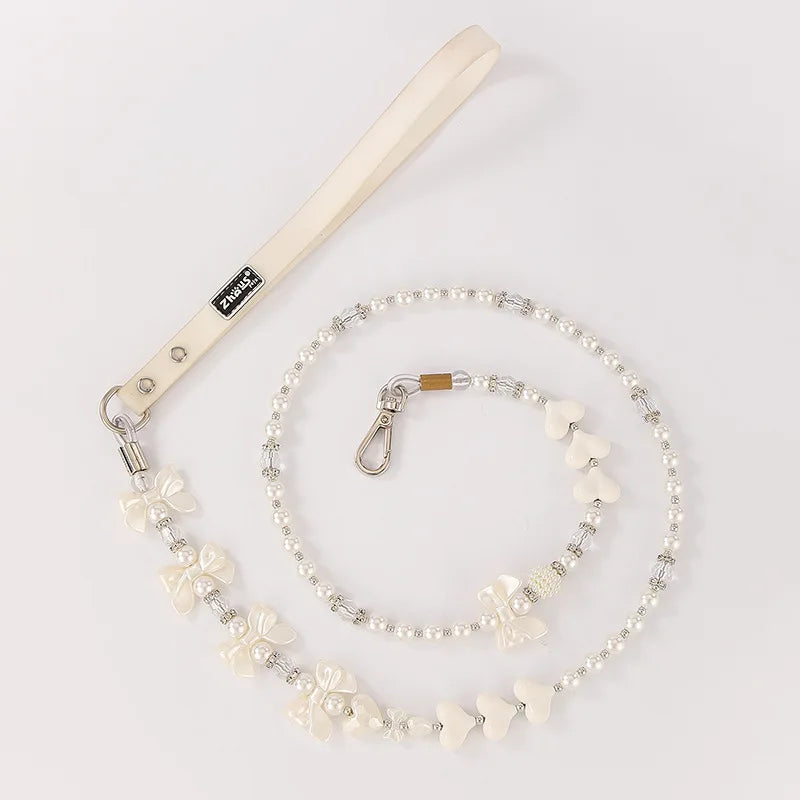 Small Cat Dog Wrap Tape Wire Rope Handmade Beaded Leash