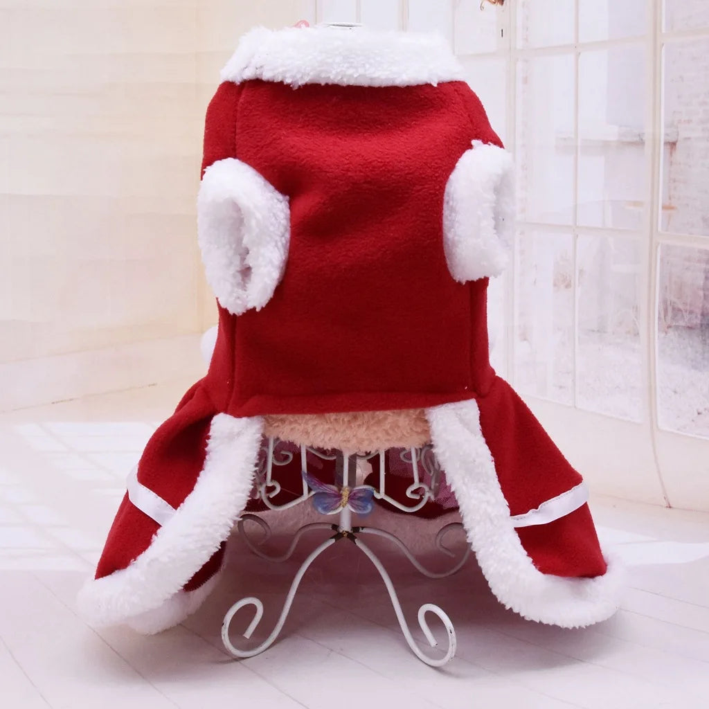 Red Velvet Bow Bell Dog Christmas Dress for Autumn Winter