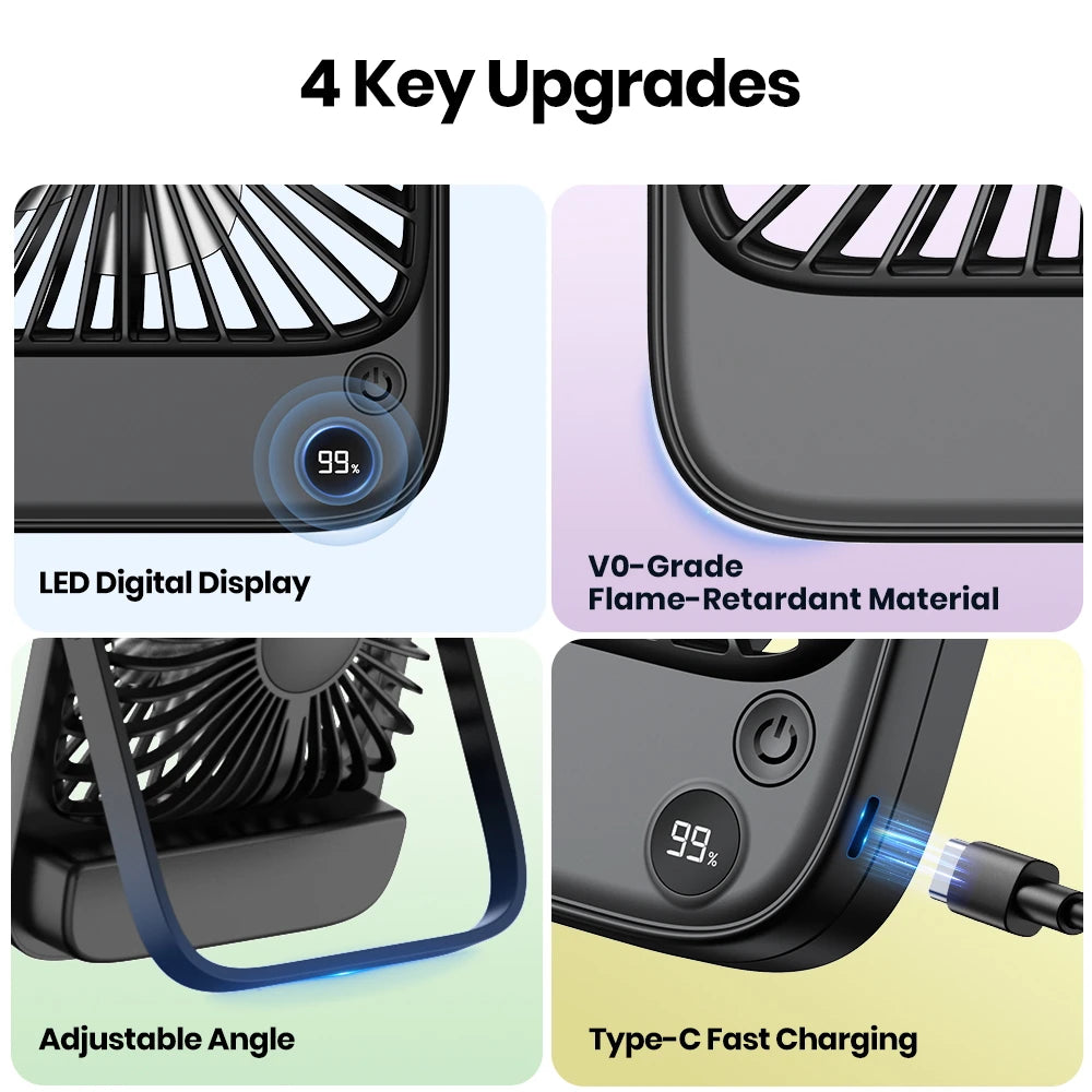 Topk Rechargeable Portable Fan Usb Camping 2000mAh Silent