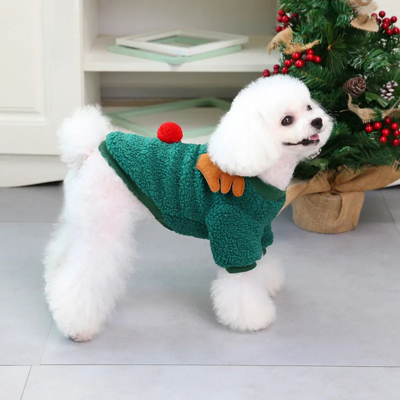 Santa Claus Dog Coat Fleece Jacket Pine Tree Reindeer