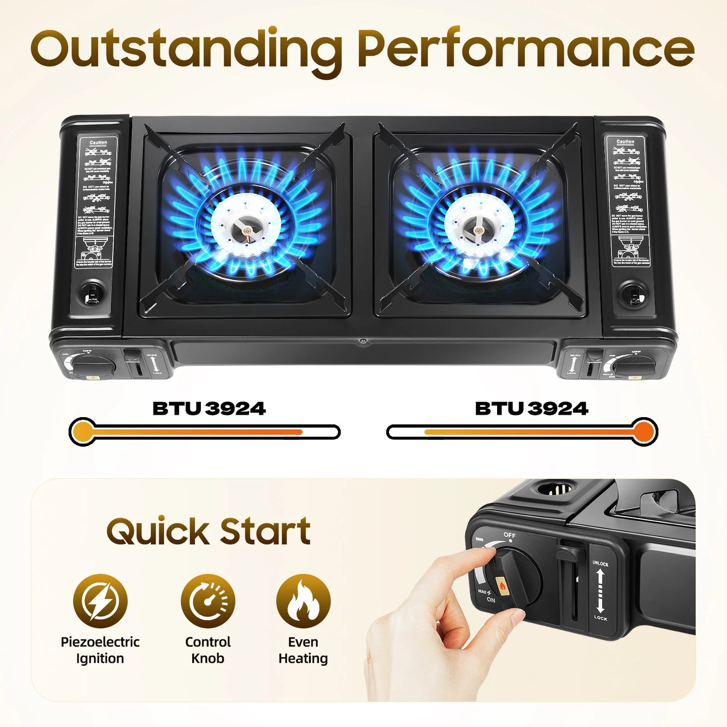 2 In 1 2 Burner Portable Camping Stove Butane Camping Stove Kit with Baking Pan and Carrying Case Auto Ignition Camping Burner LPG