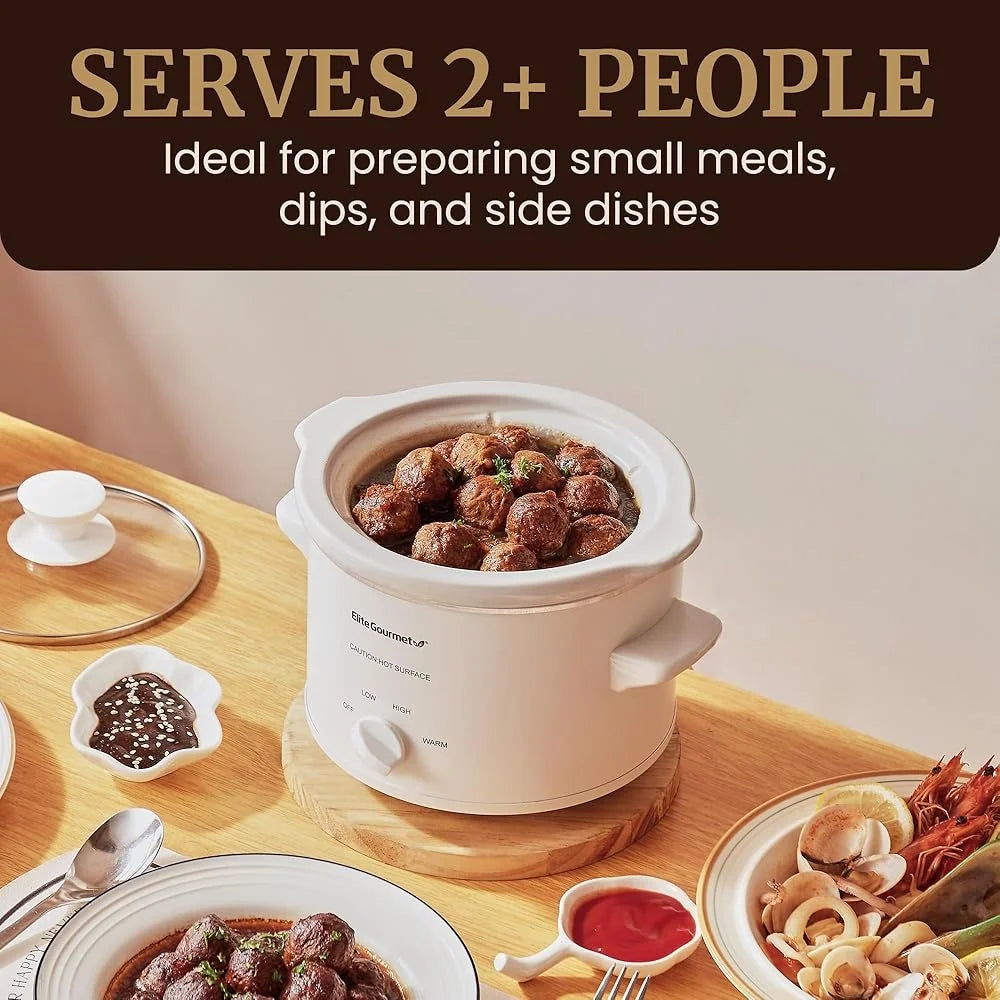 Electric Slow Cooker 1.5 Quart Ceramic Pot Glass Lid