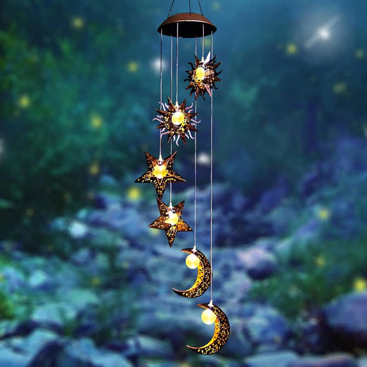 Solar Wind Chimes With Sun Moon Star Lights Garden Decor
