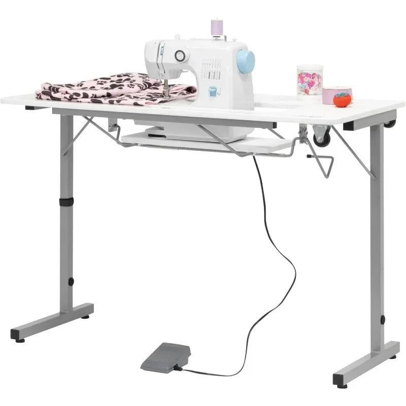 Rollaway II Folding Sewing Table Portable Silver White