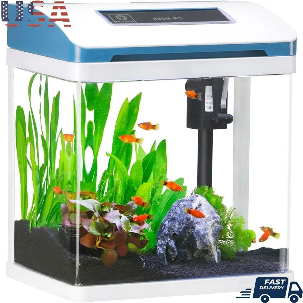 2 Gallon Glass Aquarium Starter Kit With Colorful LED Light