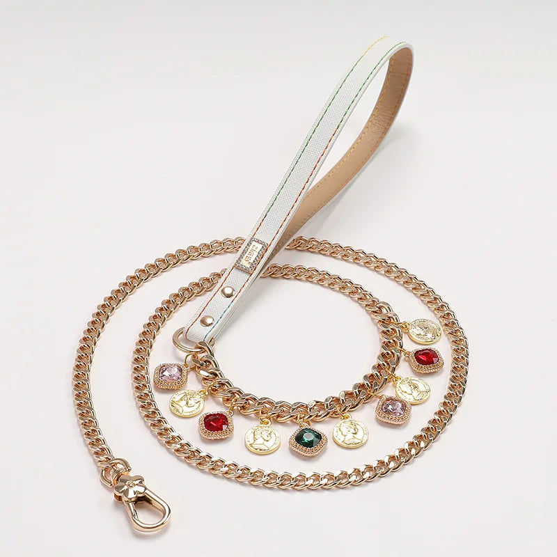 Diamond Studded Pink Nylon Pet Collar With Reflective Strap