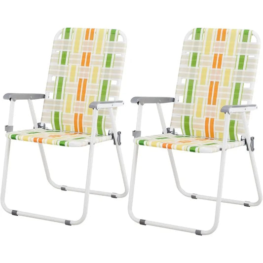 Webbed Lawn Chairs Set of 2 Foldable Metal Patio Chairs