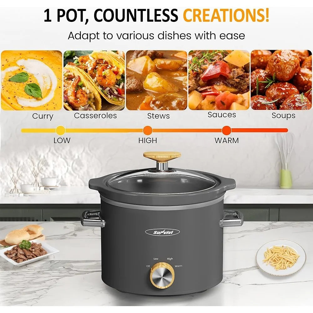Small Slow Cooker Removable Ceramic Pot 2 Quart Compact