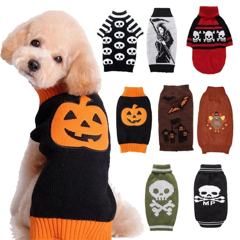 Halloween Pet Sweater Skull Pattern Dog Costume Knitwear