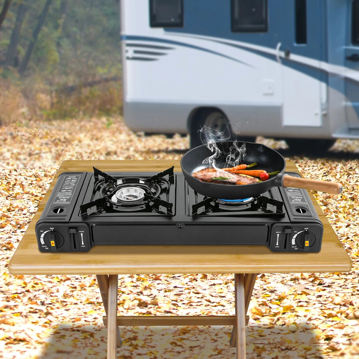 Portable Propane Gas Stove Compact Outdoor Camping Cooker with Safety Lock and Carrying Case