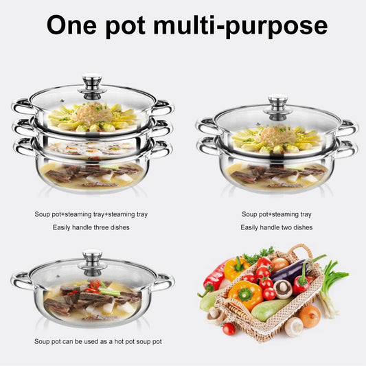 3 Tier Steamer Pot With Lid Multipurpose Stainless Steel