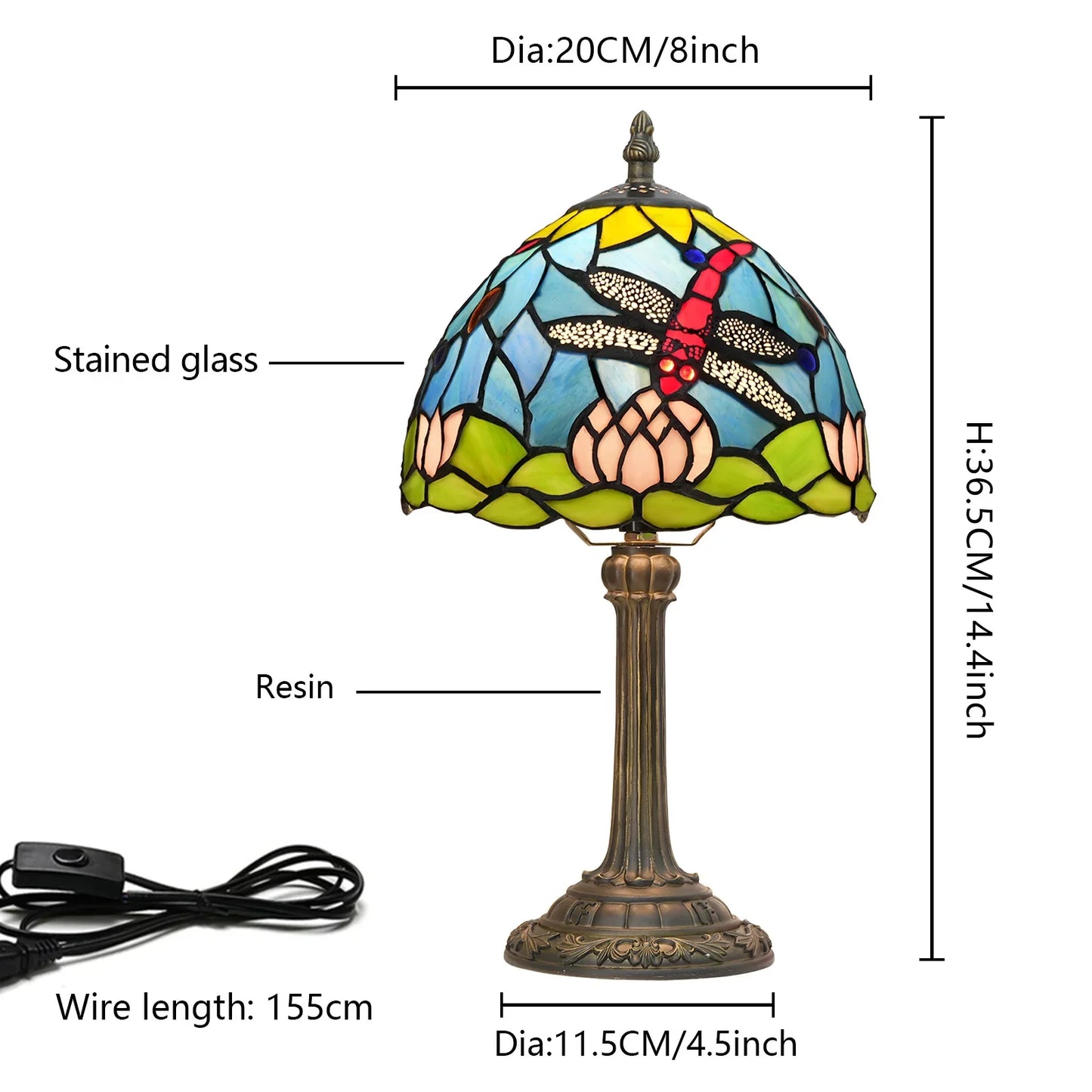 8 Inch Tiffany Dragonfly Lampshade Desk Lamp Stained Glass
