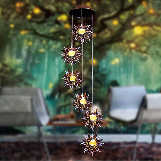 Solar Wind Chimes With Sun Moon Star Lights Outdoor Garden