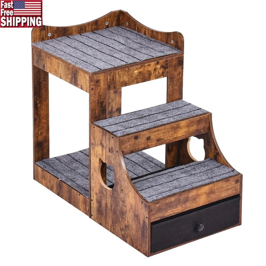 Double Deck Pet Bed With Steps Elevated Window Perch