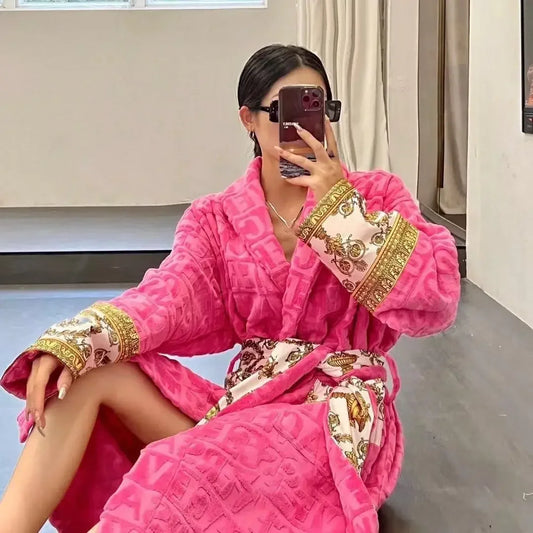 Autumn Winter Bathrobe Pajamas With Pockets Long Sleeve