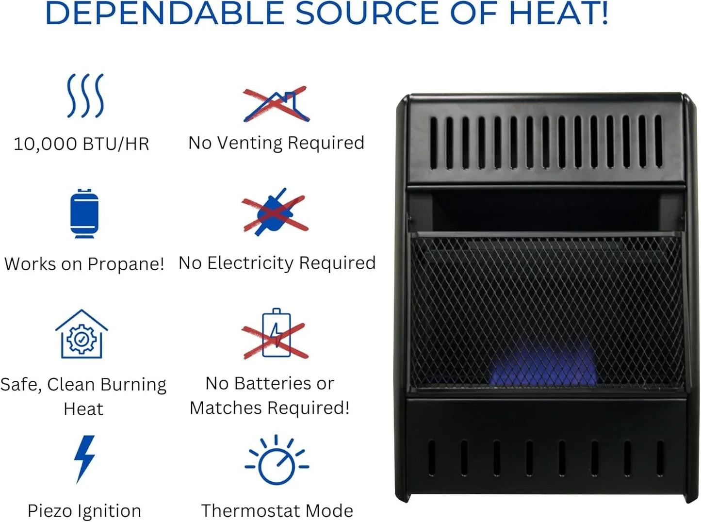 ML100TBAHR Ventless Propane Heater With Thermostat Black