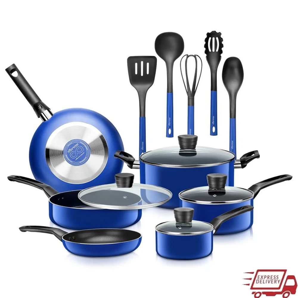 15 Piece Non Stick Cookware Set With Tempered Glass Lids