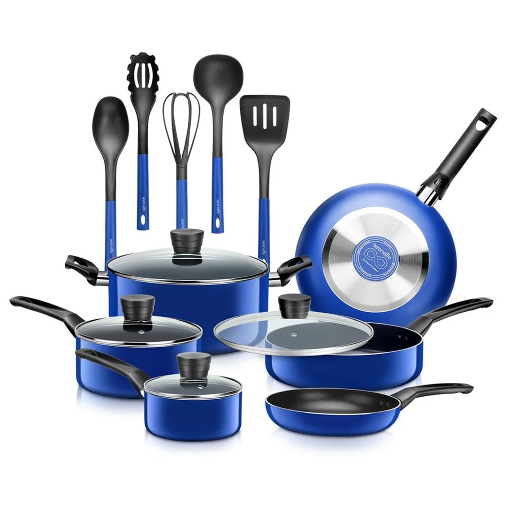 15 Piece Non Stick Cookware Set With Tempered Glass Lids