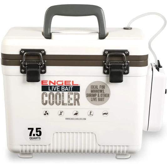 Engel Live Bait Cooler Box 75 Quart With Second Gen 2 Speed Aerator Pump Portable Fishing Station Minnow Bucket With Removable Net Battery Operated Pump
