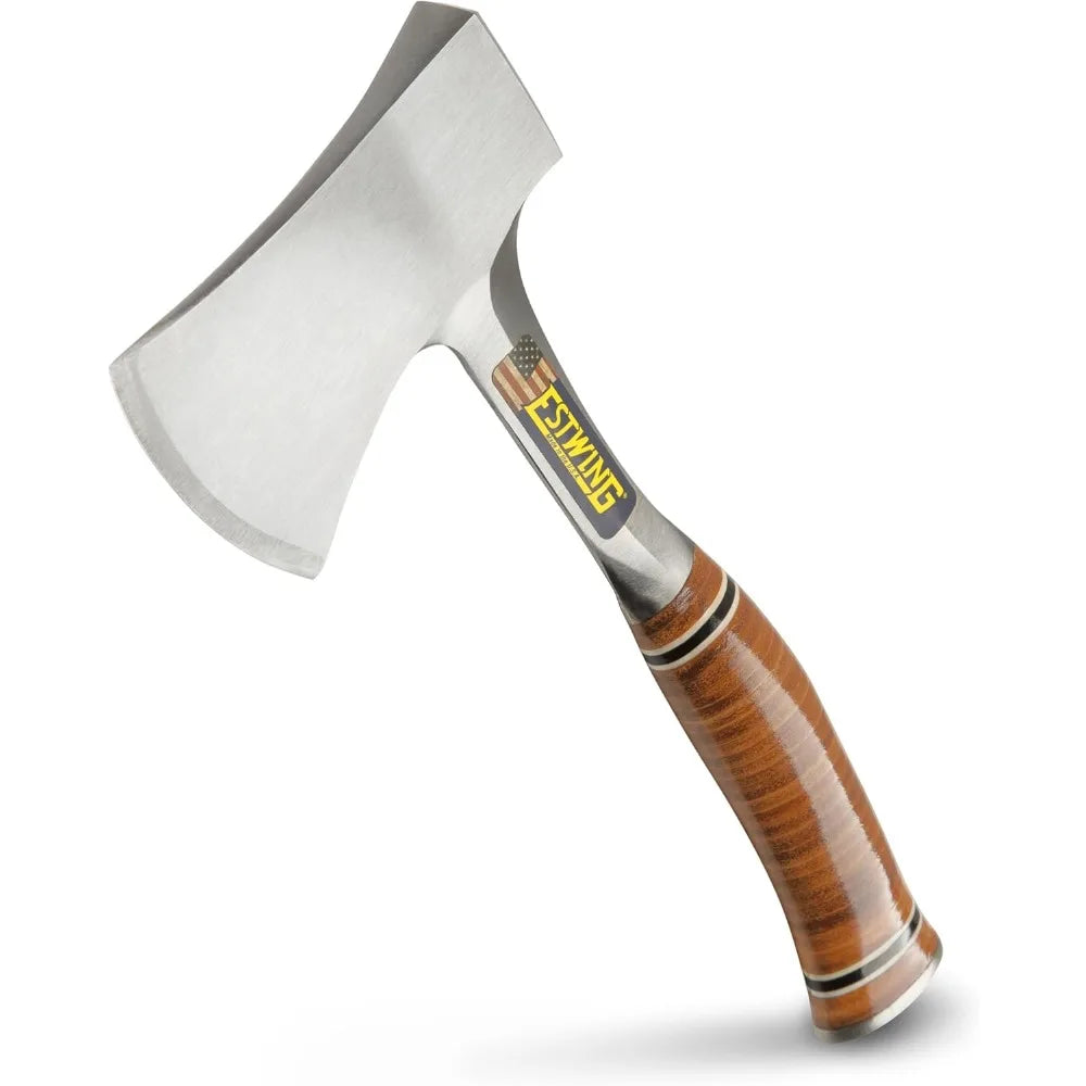 Sportsman's Axe 14 Inch Camping Hatchet with Forged Steel Construction and Genuine Leather Grip