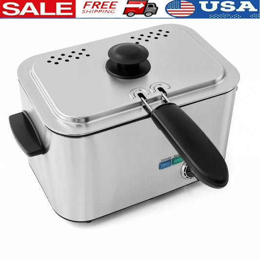 Compact Electric Deep Fryer 1.2 Qt 1200W Adjustable Temp