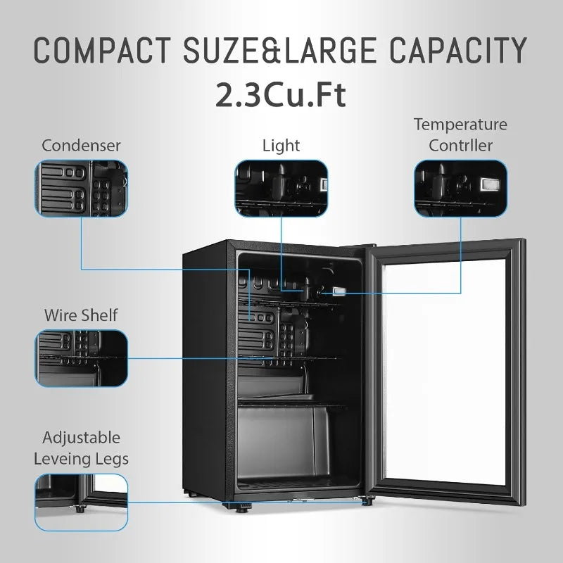 Beverage Refrigerator 2Point3 Cu Ft Glass Door Mini Fridge