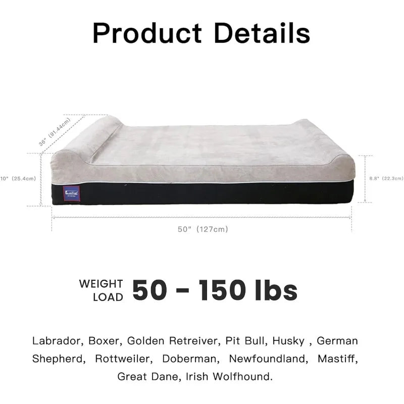 Orthopedic Memory Foam Extra Large Dog Bed Slate Grey