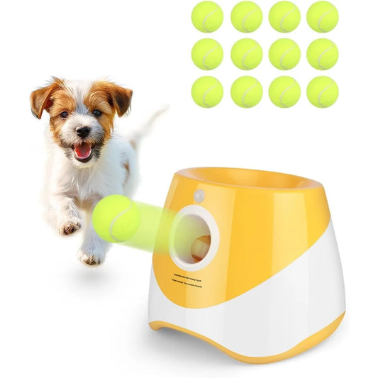 Ball Launcher For Dogs With 12 Tennis Balls Interactive Dog Toy Durable Plastic Design