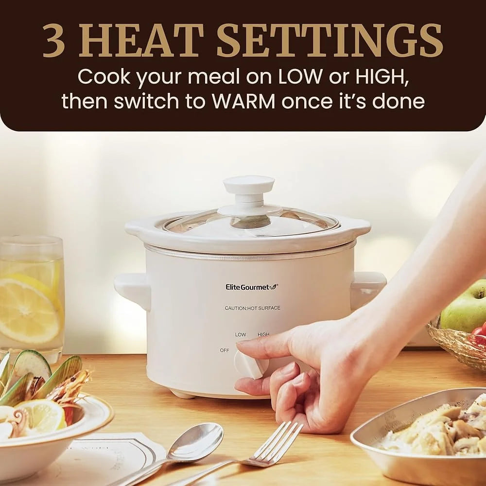 Electric Slow Cooker 1.5 Quart Ceramic Pot Glass Lid