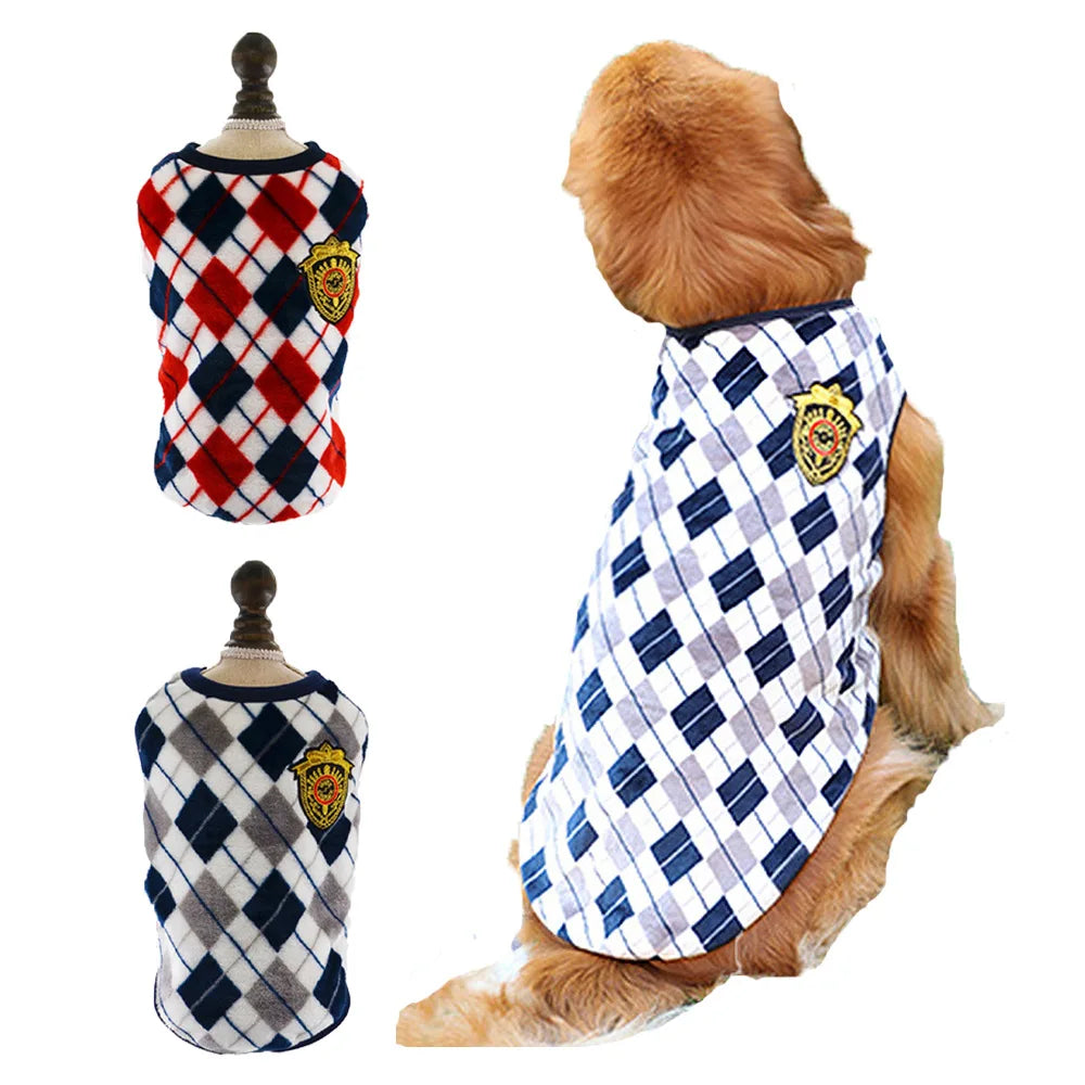 Diamond Plaid Warm Flannel Coat Grey Red Golden Retriever