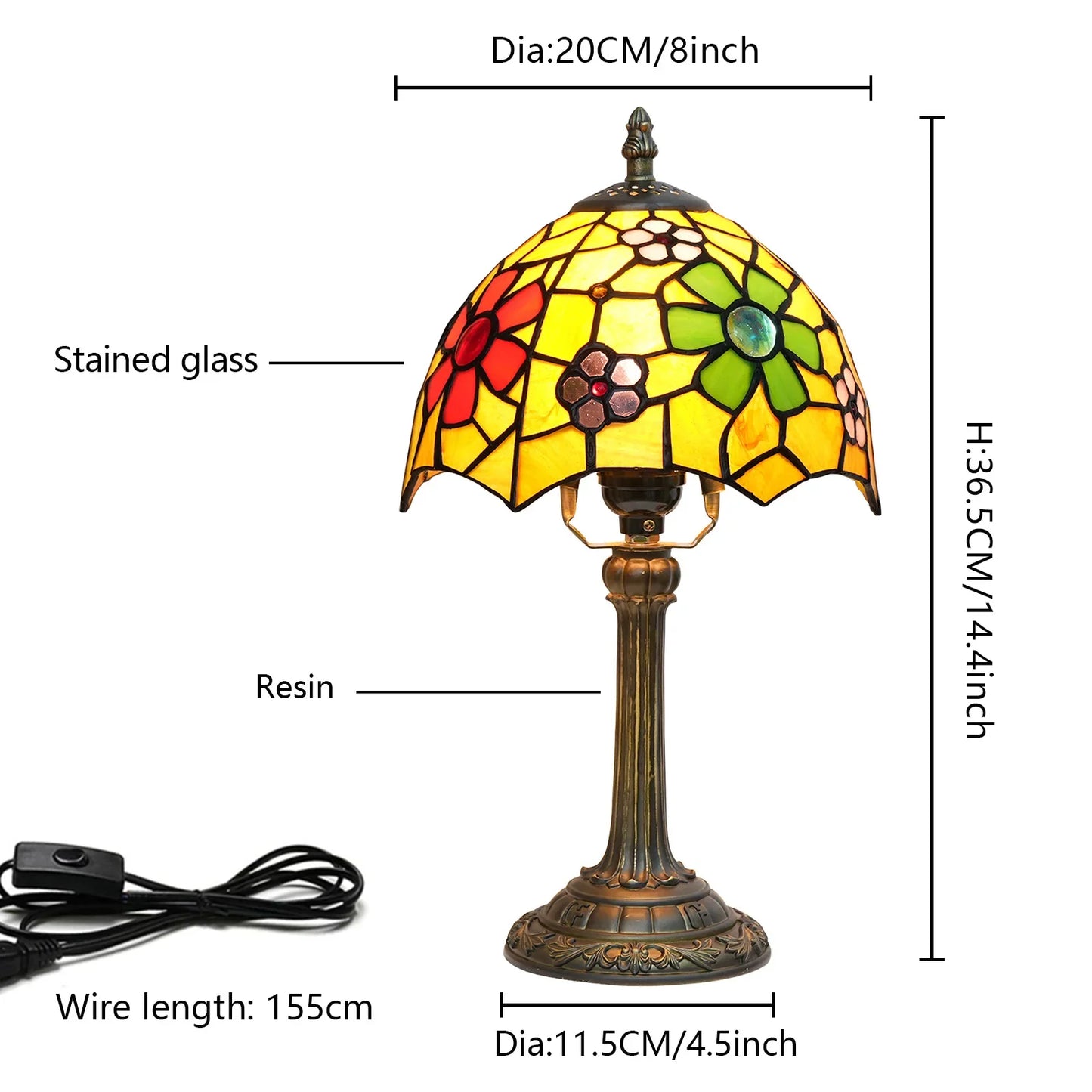 Eight Inch Tiffany Dragonfly Desk Lamp Stained Glass Bedside