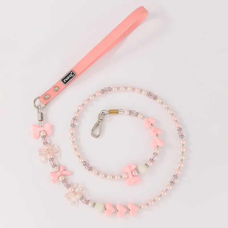 Small Cat Dog Wrap Tape Wire Rope Handmade Beaded Leash